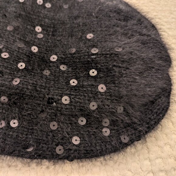 Black Angora Sequin Beanie Joe Fresh O/S Soft Fluffy - Picture 4 of 7